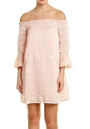 Foxiedox New  Embroidered 3/4 Sleeve Off The Shoulder Dress Blush Pink