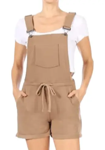 Shosho Overalls Romper Shorts Drawstring Pockets Casual Comfy Beige L Prairie Tan Size L