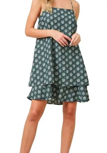 Saints & Hearts Floral Circle Print Swing Dress Blue Green Size Medium NWT