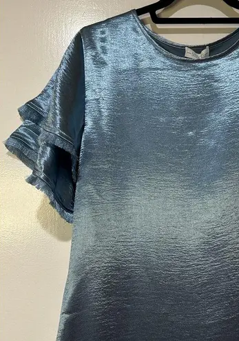 S'EDGE Easton Dress Metallic Blue Sateen Size Small NWT Tiered Short Sleeves