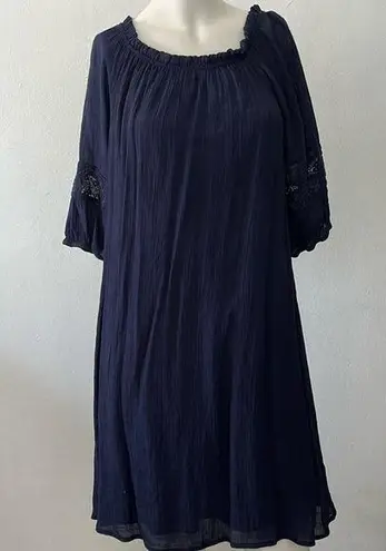Naif navy blue boho ruffled pullover short sleeve bohemian flowy babydoll dress
