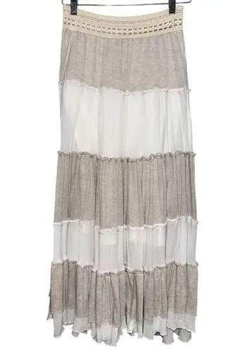 Mystree Women’s Size M Tan Cream Colorblock Layered Gauzy Long Maxi Skirt