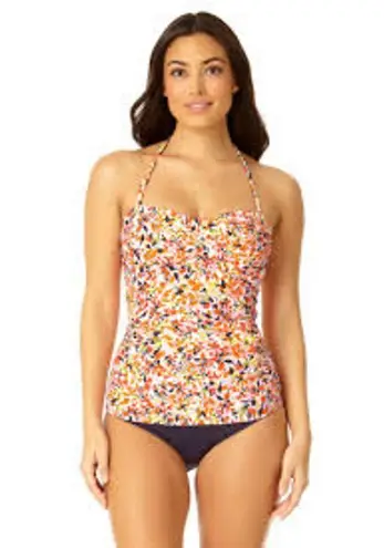 Anne cole Twist Front Bandeau Tankini Swim Floral Bathing Suit Top NWT XS