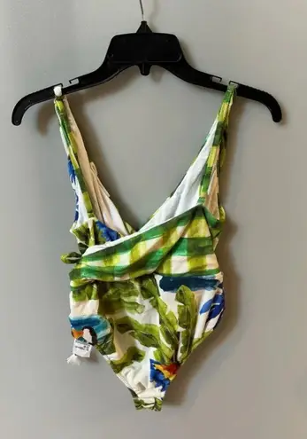 Farm Rio Tropical Fresh Faux Wrap One-Piece Swimsuit, Size large, $195