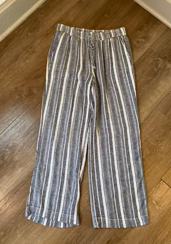Briggs linen blend pants blue striped drawstring elastic waist Women’s size M Size M