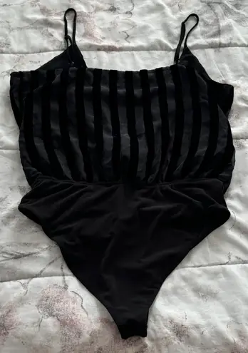 House of Harlow Revolve x 1960 Black Velvet Stripes Tie Front Bodysuit, size XS