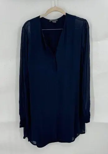 Vince  Dress Women Small Navy 100% Silk Long Sleeve Short V Neck Minimalist