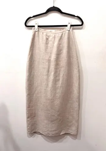 Dissh 100% Linen High Waisted Back Vent Maxi Skirt Beige Women's Size 4
