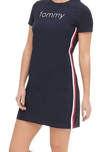 Tommy Hilfiger  Embroidered Logo Blue Casual Tee Shirt Mini Dress Womens Small