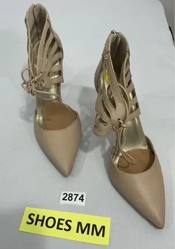 Womans Bcbg Generation Delphina Size 9 M Beige Strappy Laces Zip Heel Pumps Tan