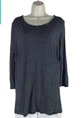 BCBGMAXAZRIA  3/4 Sleeve Striped Lace Back Tunic Top Blue Size L