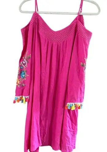 Vibrant Pink Swim Coverup with Embroidery and Cold