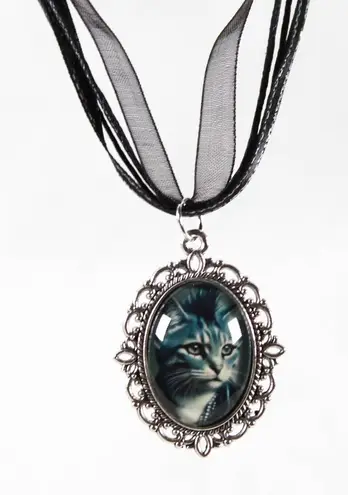 Handmade Punk Purrfection Gothic Victorian Punk Cat Necklace Tabby Leather Jacket