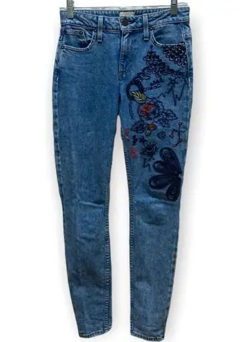 Alice + Olivia AO LA  Mid Rise Skinny Jeans Embroidered Size 24