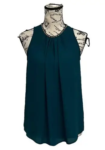 Violet+Claire Green Beaded Neckline Crepe Blouse Womens Career Modest Mature S