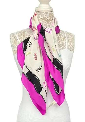 Vintage Zip Code Print Silk Scarf 35” x 34” Multicolor Pink Magenta Realtor Purple