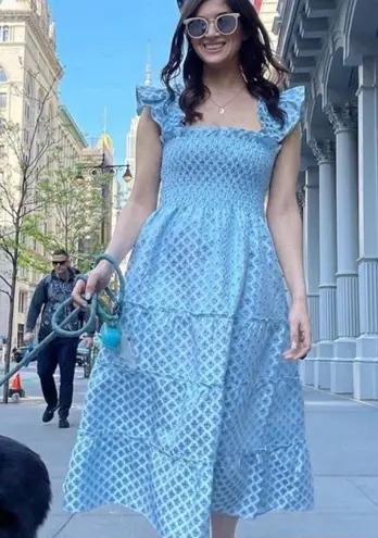 NWT Hill House Ellie Nap in Blue White Brocade Snowflake Smocked Midi Dress XL