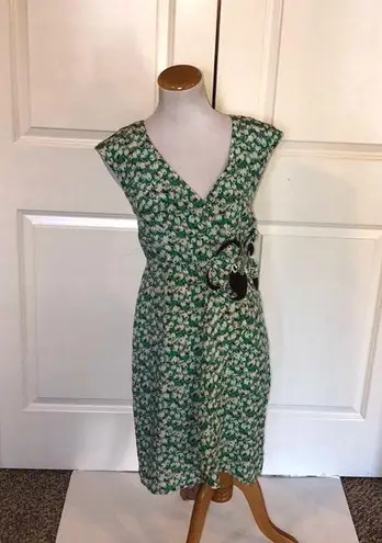 Moulinette Soeurs Anthropologie green and brown tulip print dress