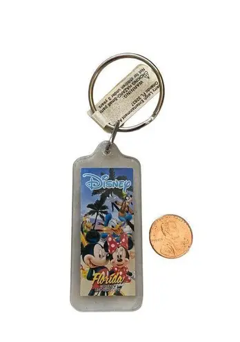 Disney  Mickey & Minnie Mouse Florida Vintage Acrylic Keychain 2.75" X 1 1/8"