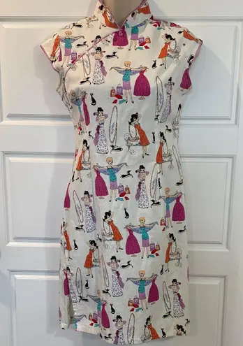 Yum & Dai vintage Chic Multicolor Print Mini Dress small Red