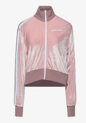 Palm Angels Chenille Cropped Zip Up Hoodie Rose