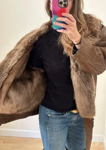 Vintage 1980s Flemington Furs Oversized Leather and Fur Winter Coat Size L