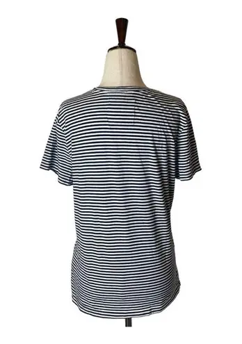 Superdry Blue and White Striped Crew Neck Rope Lettering Short Sleeve Tee Size 8