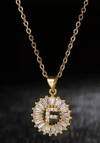 Initial βFβ Rhinestone Charm Necklace Gold