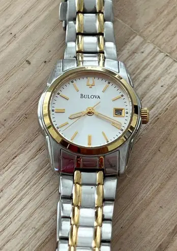 Bulova Ladies Watch Two-Tone Bracelet Round Stainless Steel Dial Date Window