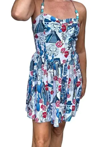 Hell Bunny Amor Eterno (Eternal Love) white,blue,red spaghetti strap dress Sz S