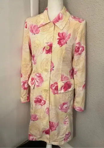 Esprit Rain Coat Trench in Watercolor Yellow/ Pink Floral Print S Dopamine