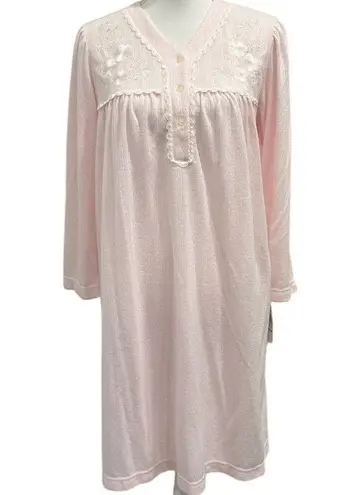 Miss Elaine Petites NWT Pastel Pink Floral Embroidered Nightgown Coquette Small