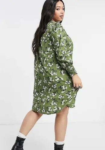 ASOS Curves New Look Avocado Green Amelie Floral Balloon Sleeve Smock Dress Size undefined