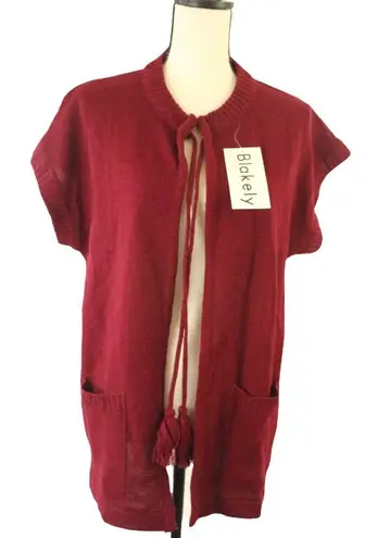 Blakely Vintage 80s Deadstock Burgundy Maroon Short Sleeve Open Cardigan Tassels 18/20