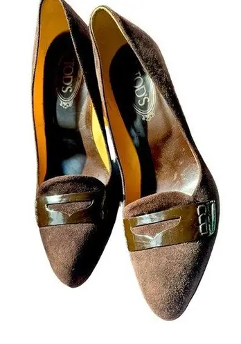 Tod's - Women's  Brown Suede Pump Loafers Heels  41/  US Size 10  Preowned