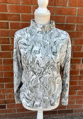 ZARA  Top Size S Long sleeved Khaki Green Cream Marble Print Mock/turtle Neck 