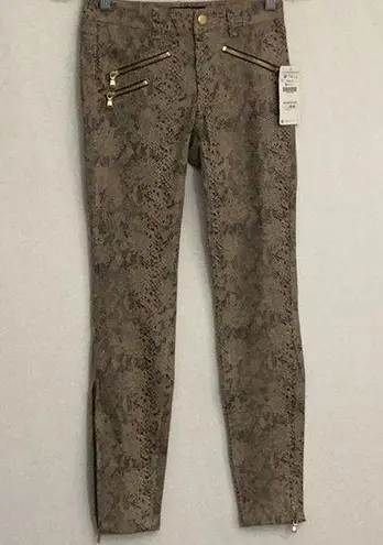 ZARA NWT  Faux Leather Snakeskin Jeans Ankle Length Size 2 Tan and Brown