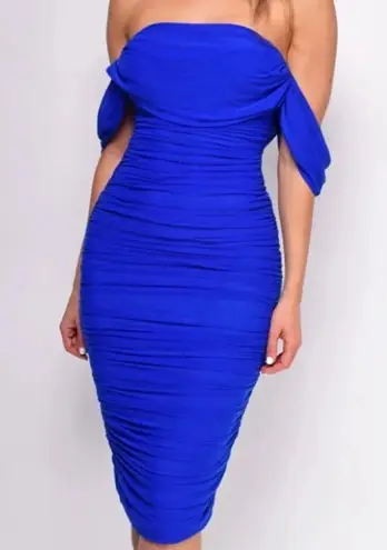 NWT Emprada Kat Royal Blue Mesh Off Shoulder Dress Size Medium