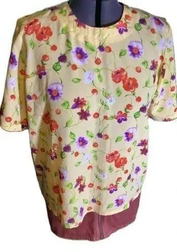 Vintage 90’s Yellow Floral & Cherry Top XL/Size 18