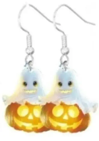 Pumpkin Ghosts Ghost Jackolantern Earrings Orange