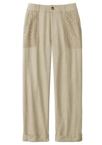 Coldwater Creek Marisa Linen Crop Lace Embellished Pants Women's Size 18
