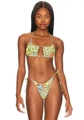 Free People Medium M 2 pc bikini  It's Now Cool Square Tie Bikini Top Green aztec