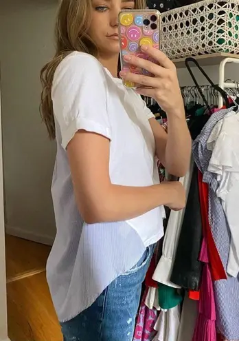 English Landing Blue White Stripe Top Sz Small High Low Flowy