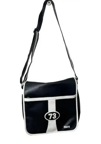 Roots  Black with White Piping Flap Messenger Crossbody - Medium Size