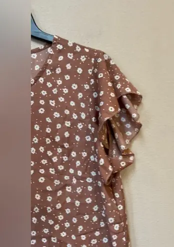 Women’s Mauve Pink Ditsy Floral Flounce Sleeve Ruffle Blouse Large