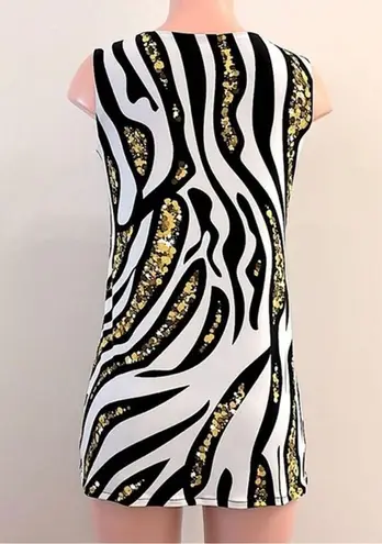 Eva Varro Charms Cap Sleeveless Y2K Bohemian Animal Print Tunic Top Sz Small NEW White