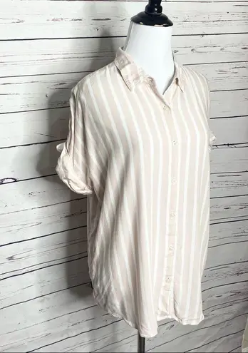 Calvin Klein  Jeans Pink & White Stripe Casual Button Up Shirt Women’s Size Large