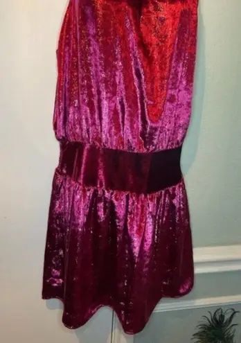 Ramy Brook Women Ellin Velvet Halter Neck Mini Dress Smocked Waist Red L