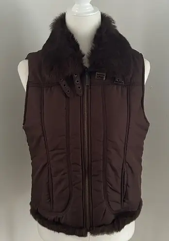 Aryeh Chocolate Brown Down Vest With Fur Trim Sz M/L