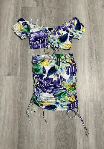 Miss Avenue Purple Floral Two Piece Skirt Set